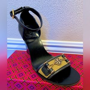 Tory Burch Leather Wedge Sandals 6.5 Blue